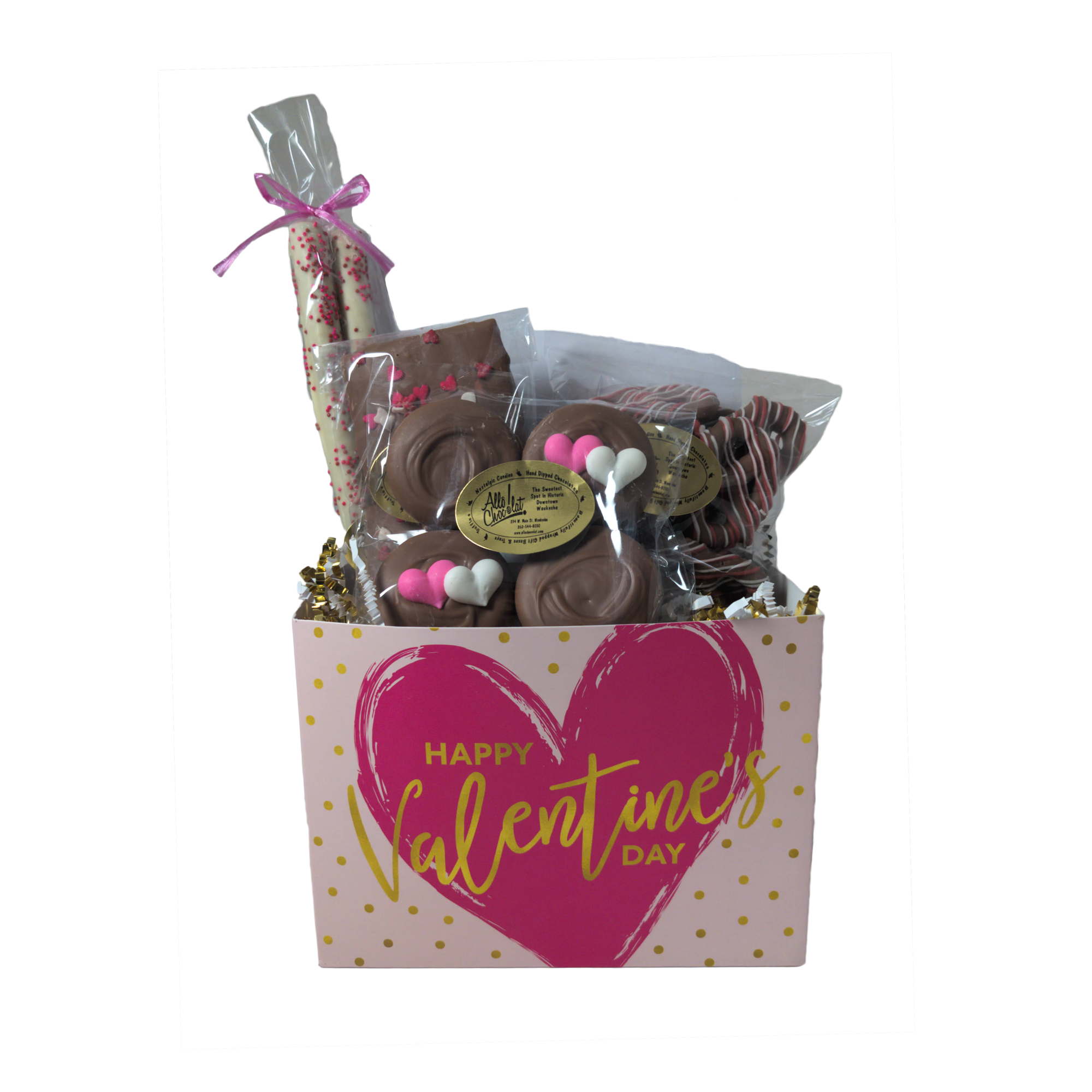 A picture of a gift basket for Valentine's Day